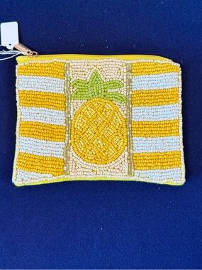 Beaded Pineapple Stripe Coin Pouch - Yellow & White